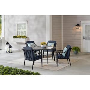Harmony Hill 5-Piece Black Steel Outdoor Patio Dining Set with CushionGuard Sky Blue Cushions