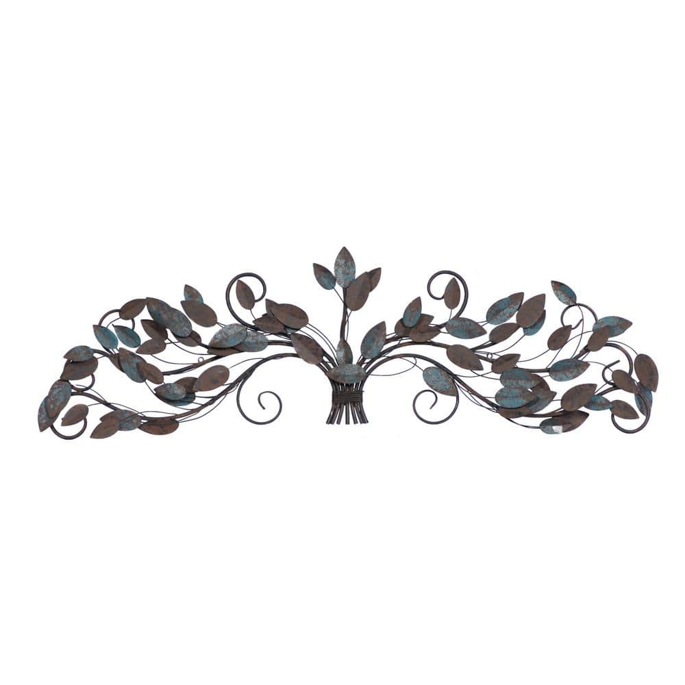 51" Blue and Brown Metal Leaf Wall Sculpture