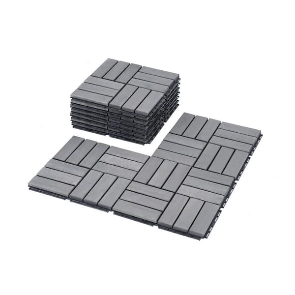 1 ft. x 1 ft. Outdoor Acacia Hardwood Deck Tile in Light Gray Checker Pattern (10-Pieces)