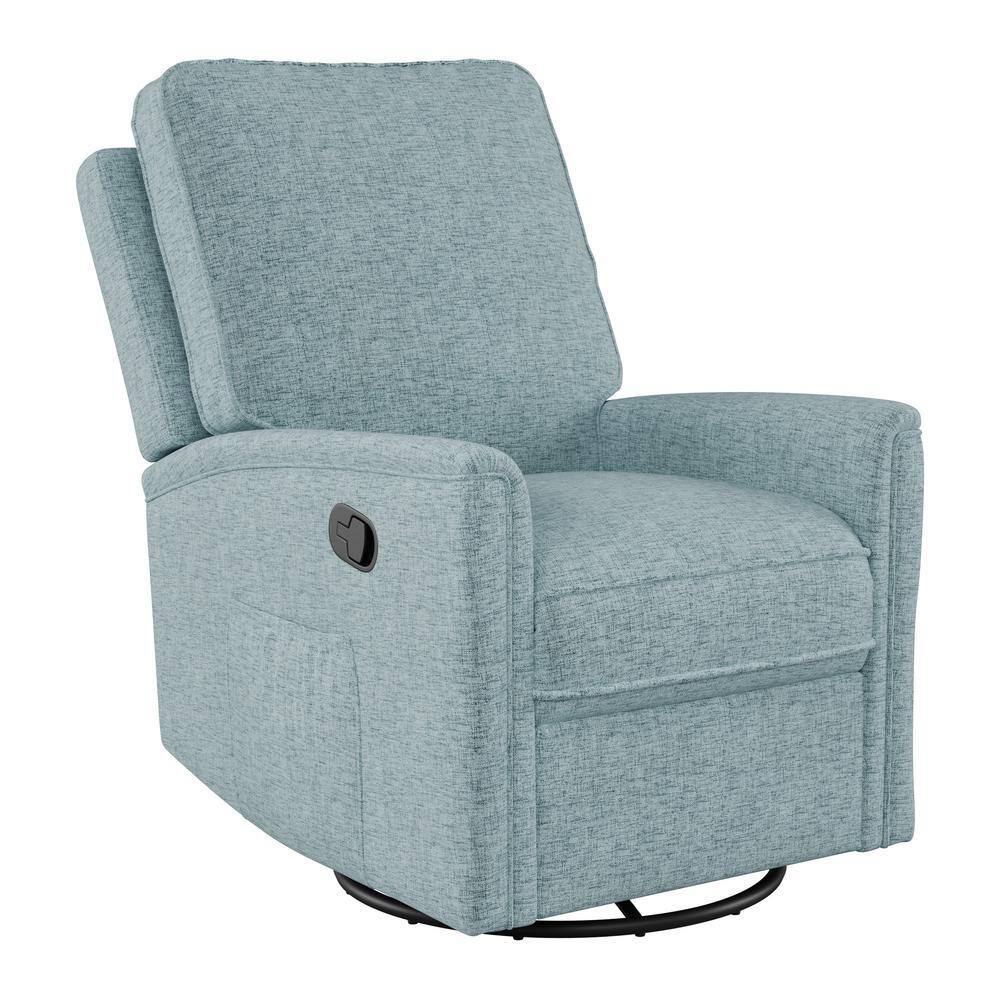 Soothing Spot Blue Swivel Recliner with Wooden Accents
