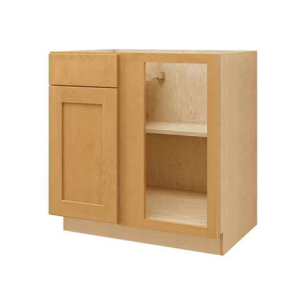 Aberdeen Recessed 33 in. W x 34.5 in. H x 24 in. D Assembled Plywood Corner Blind Base-Left in Caramel
