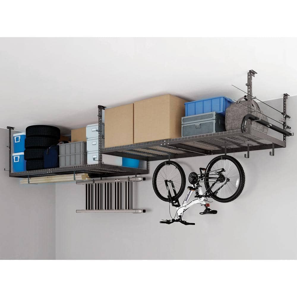 Adjustable Gray Steel Ceiling Storage Rack, 4' x 8'