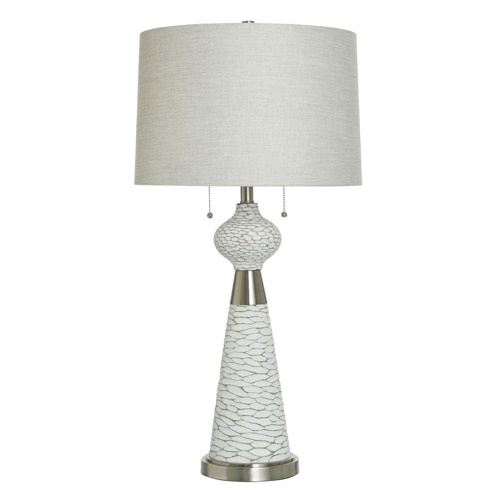 33.25 in. Weathered White Transitional 2-Light Standard Floor Lamp for Living Room Linen Drum Shade price history on PriceWatchPro