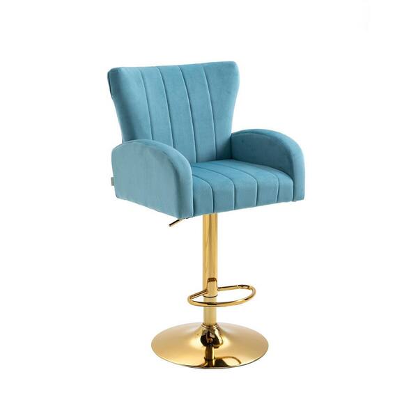 Donason 49.20 in. Blue Low Back Metal Frame Adjustable Cushioned Bar Stool with Velvet Seat (Single)