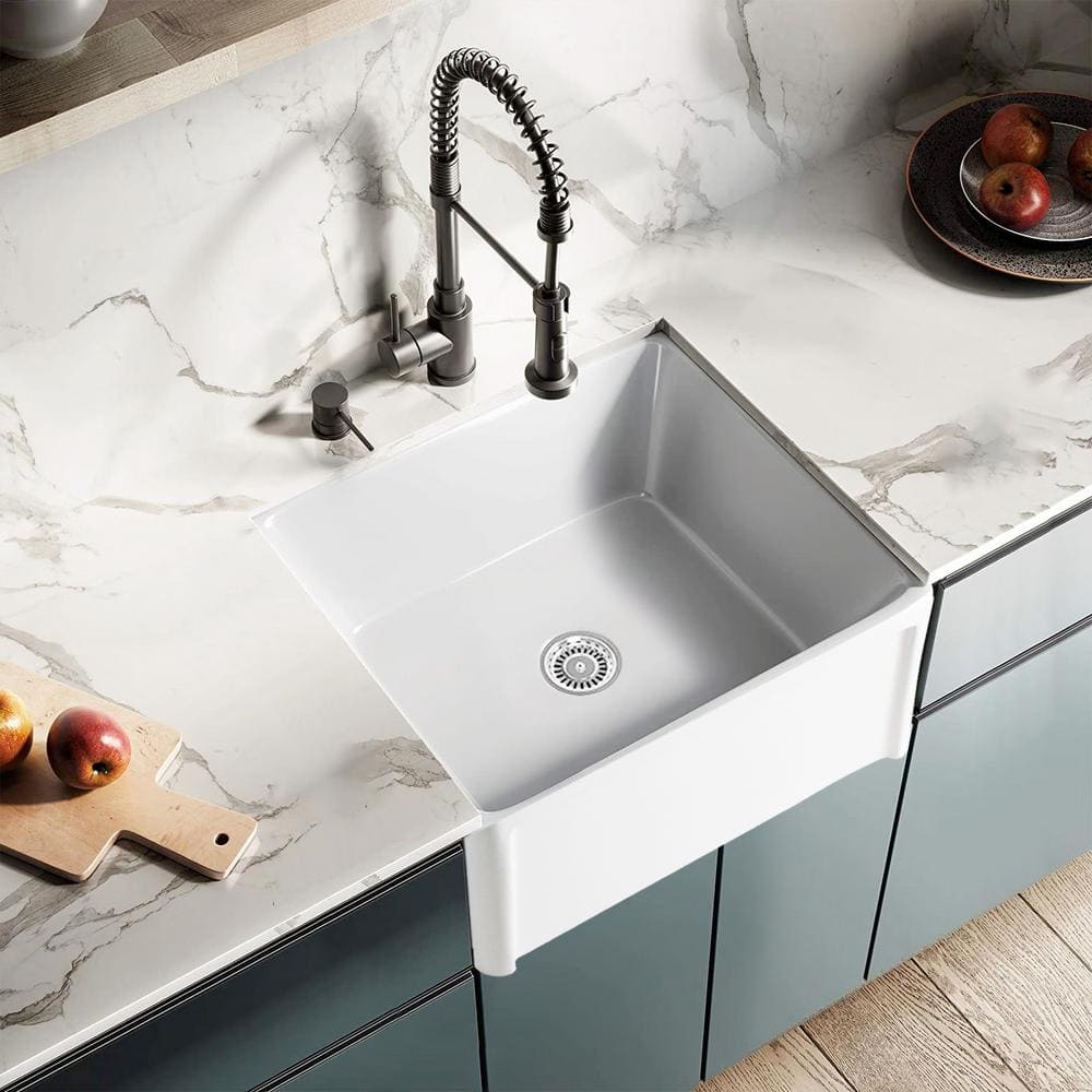 White 32 in. x 20 in. x 10 in. Ceramic 32 in. Double Bowl Farmhouse Apron Kitchen Sink -  Satico, WHCS26C20