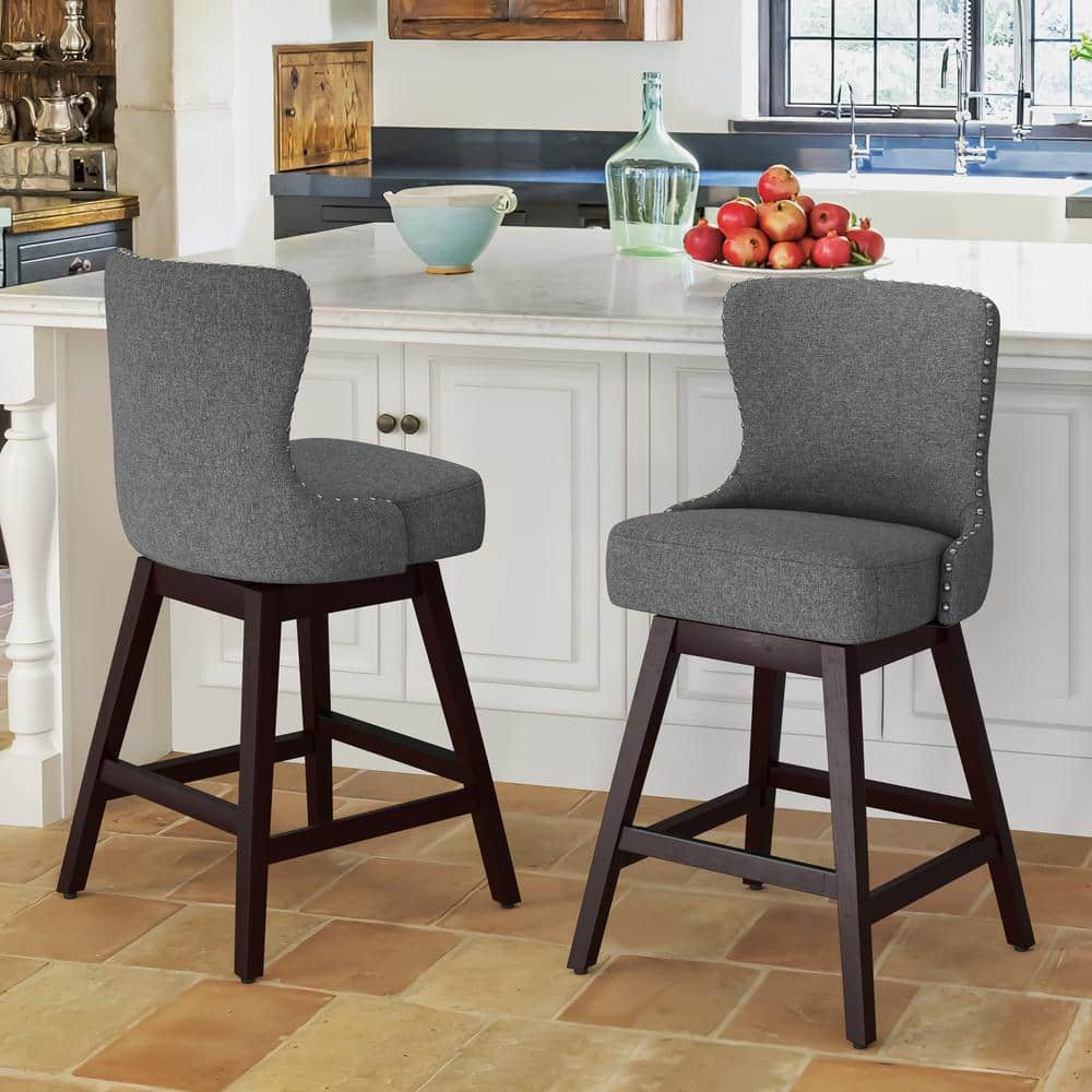 cozyman Hampton 26 in. Gray Solid Wood Frame Counter Stool with Back ...