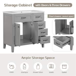 35.5 in. W x 17.7 in. D x 35 in. H Solid Frame and MDF Board Bath Vanity Cabinet without Top in Gray with Drawers