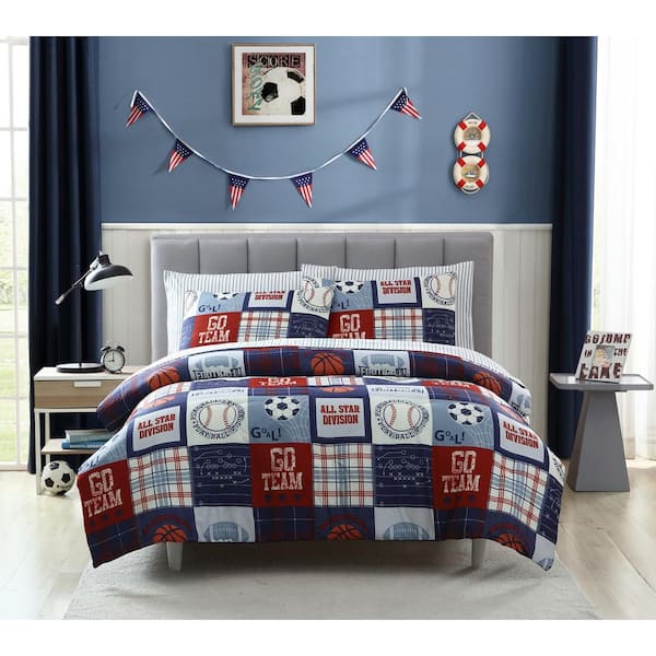 Kute Kids Sports Fan 2-Piece Blue Microfiber Toddler Comforter Set