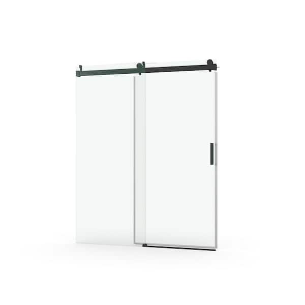 Aoibox 60 in. W x 76 in. H Sliding Frameless Soft-Close Shower Door with Premium Thick Tampered Glass in Matte Black