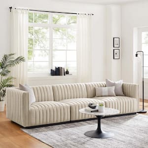 Conjure 34.5 in. W Square Arm Channel Tufted Upholstered Fabric 3-Seat Sofa in Black Beige