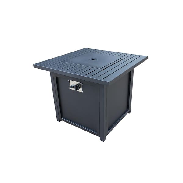 TIRAMISUBEST 28.54 in. W x 24.41 in. H Outdoor Steel Rectangular Liquid Propane Black Fire Pit Table with Lava Rocks and Cover