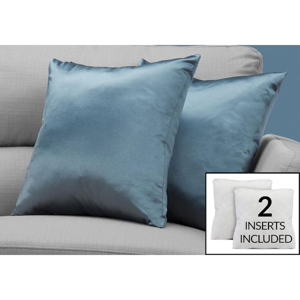 2x Blue Grey Decor Pillow(18 x 18 in. ) Sofa Silk-Touch Pillow with Inserts