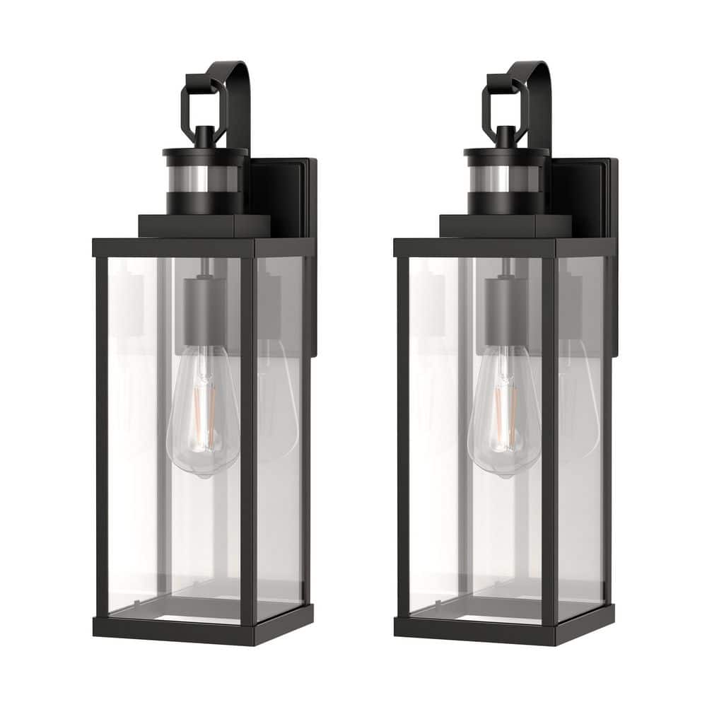 Modern 18 in. 1-Light Black Outdoor Wall Sconce with Glass Shade, Dusk to Dawn and Motion Sensor, 2-Pack price history on PriceWatchPro