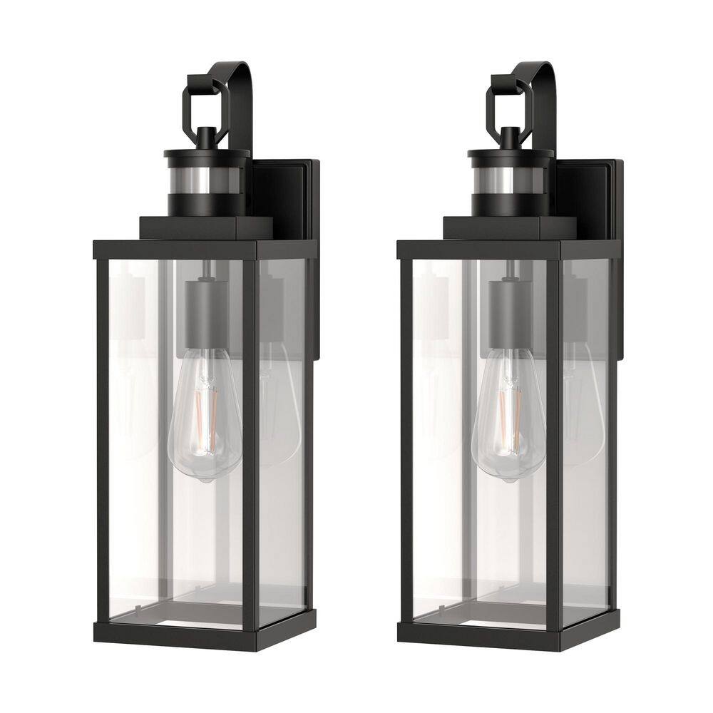 18 in. 1-Light Black Outdoor Wall Sconce with Clear Glass Shade, Dusk to Dawn and Motion Sensor 2-Pack Exterior Lighting price history on PriceWatchPro