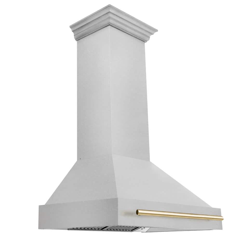 Autograph Edition 36 in. 700 CFM Ducted Vent Wall Mount Range Hood in Fingerprint Resistant Stainless & Polished Gold -  ZLINE Kitchen and Bath, 8654SNZ-36-G