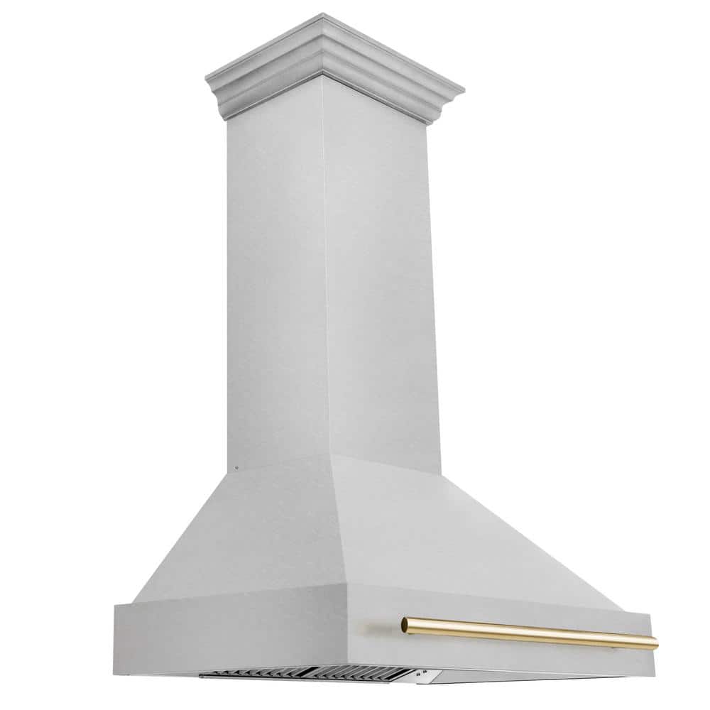 Autograph Edition 36 in. Satin Stainless Steel Wall Mount Range Hood with Polished Gold Handle