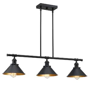 3-Light Kitchen Island Pendant Light Chandelier with Matte Black and Inside Gold Painting Shade