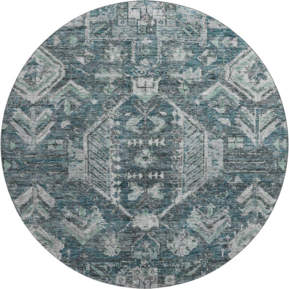 Mayfield Premium Machine Washable Abstract AMF2356 Teal 8 ft. x 8 ft. Round Rug price history on PriceWatchPro