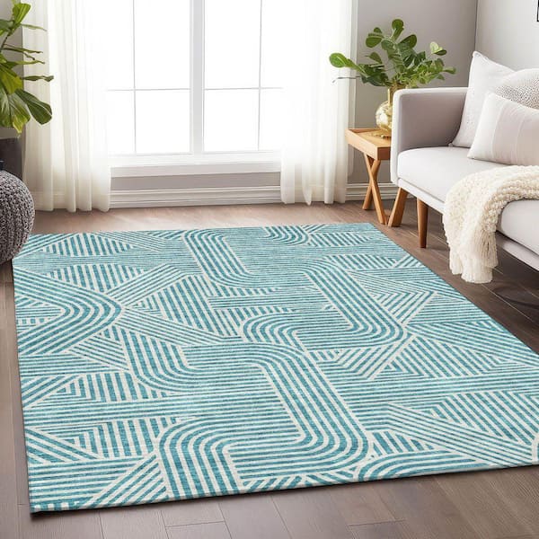 Chantille Machine Washable Indoor/Outdoor Abstract ACN917 Teal 10 ft. x 14 ft. Area Rug