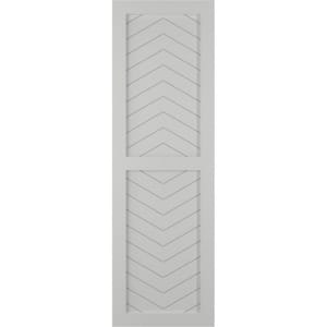 12 in. x 54 in. PVC True Fit Two Panel Chevron Modern Style Fixed Mount Flat Panel Shutters Pair in Hailstorm Gray