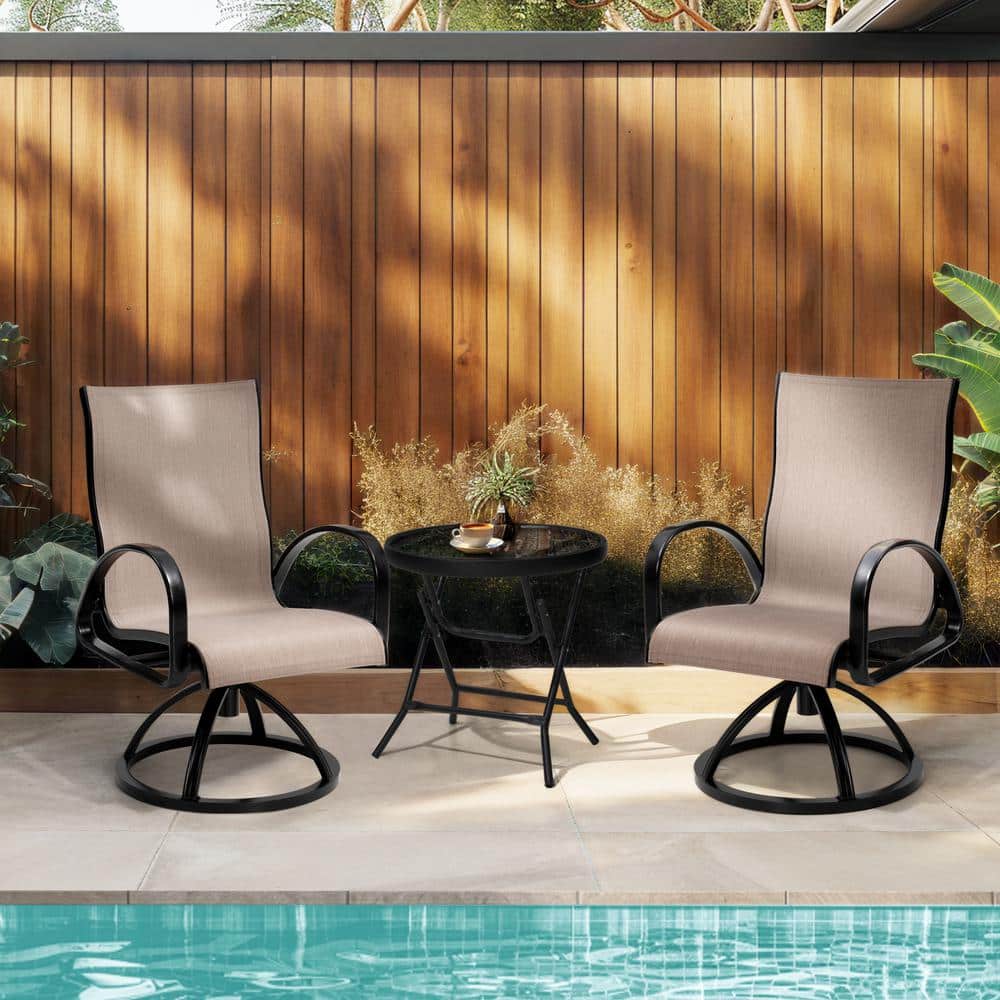 Black Swivel Aluminum Sunbrella Textilene Mesh Fabric Outdoor Dining Chair in Augustine Ashe (Set of 2) price history on PriceWatchPro