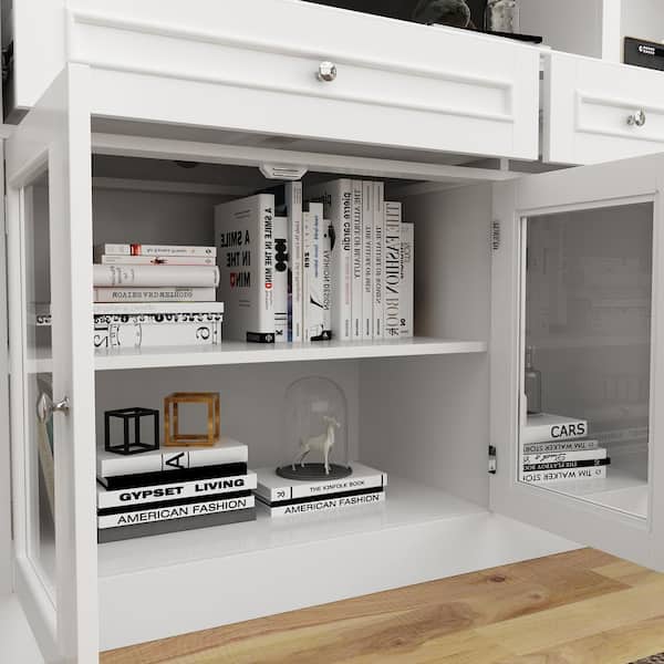 FUFU&GAGA White Wood Entertainment Center TV Stand for TVs up to