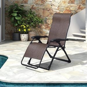 Outdoor Patio Recliner Chair Zero Gravity Wicker Rattan Lounge Folding Chair in Bronze