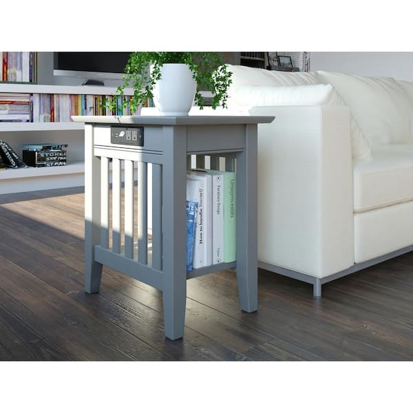 Grey end table with deals charging station