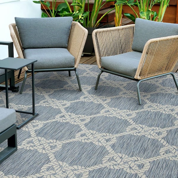 Hampton Bay Rope Lattice Blue/White 6 ft. x 9 ft. Indoor/Outdoor