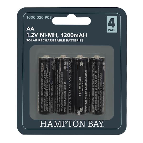 Hampton Bay Nickel-Metal Hydride 1200mAh Solar Rechargeable AA Batteries  (4-Pack) 79912 - The Home Depot