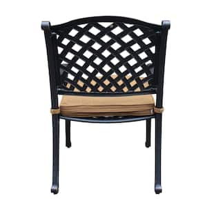 Black Aluminum Stackable Elegant Metal Patio Outdoor Dining Chair with Brown Cushion (1-Pack)