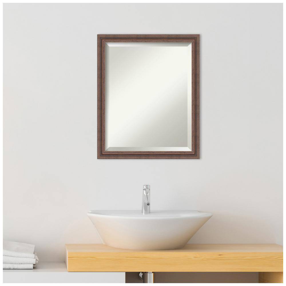 Distressed Rustic Brown Beveled Wood Bathroom Vanity Mirror