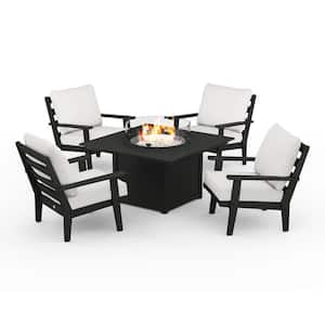 Grant Park Black 5-Piece Deep Seating Fire Pit Patio Set with Natural Linen Cushions