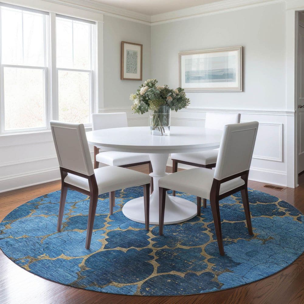 Chantille Machine Washable Indoor/Outdoor Abstract ACN1784 Blue 8 ft. x 8 ft. Round Rug price history on PriceWatchPro