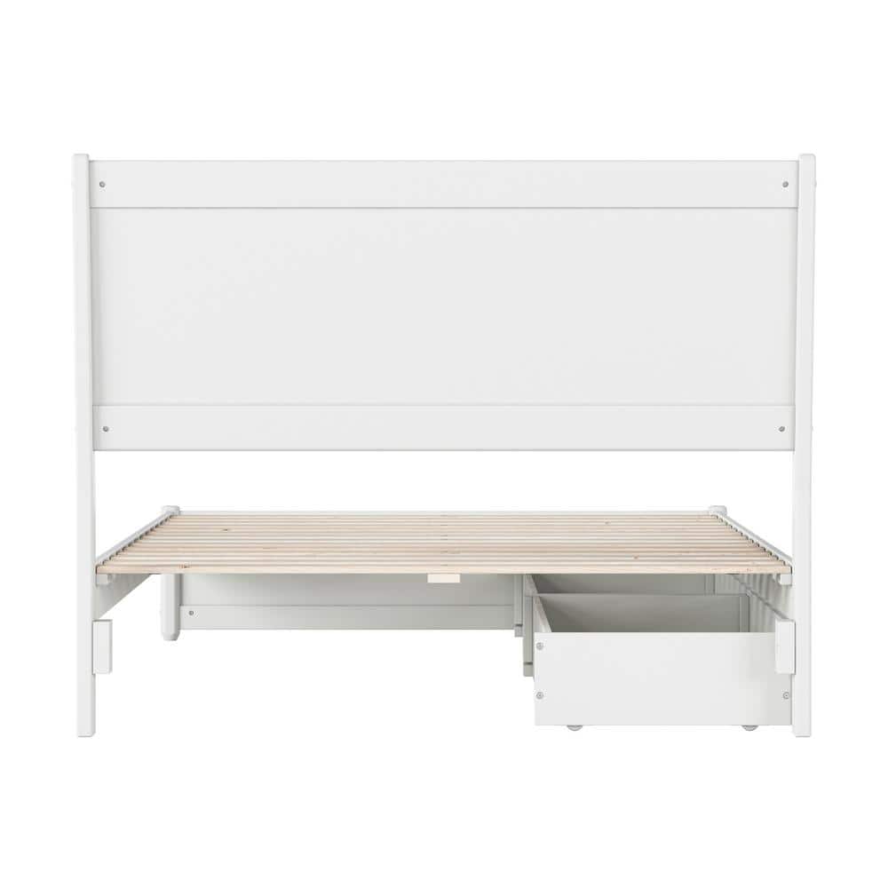 Casanova White Full Wood Platform Bed with Storage Drawers