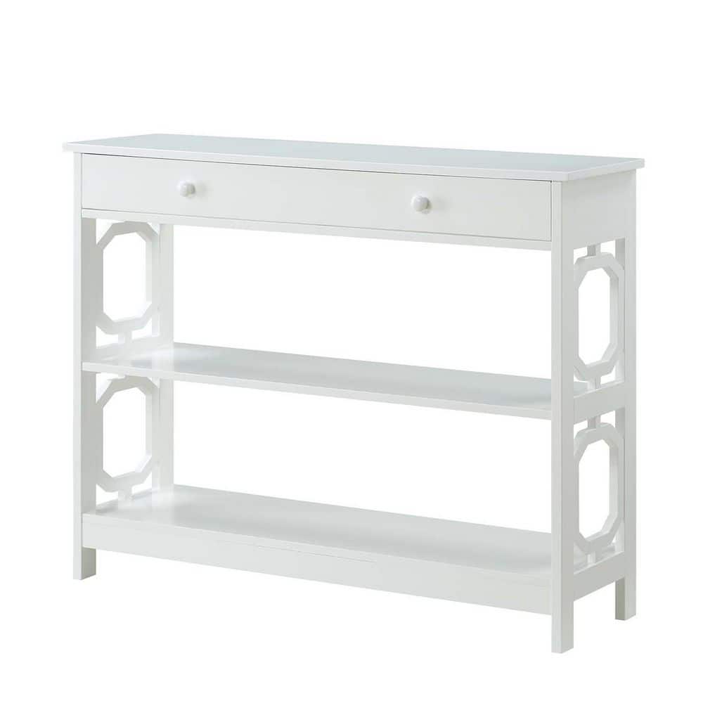 Omega White Wood Geometric Console Table with Storage