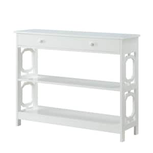 Omega 39.5 in. White Rectangle Particle Board Top 1 Drawer Console Table with Shelves