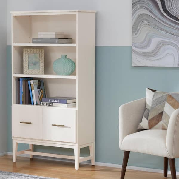 Home Decorators Collection 61 in. Ivory Wood Adjustable 3-Shelf Standard Bookcase