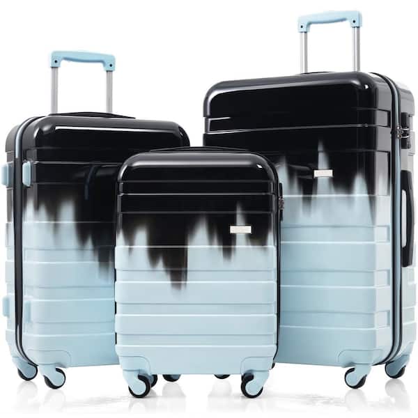 Merax Lightweight Durable 3-Piece Blue and Black ABS Hardshell Spinner Luggage Set with TSA Lock