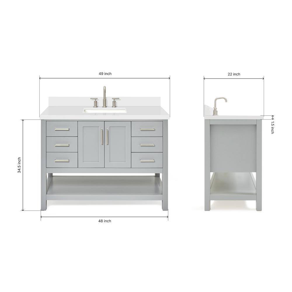 Gray Solid Wood Bath Vanity with White Quartz Top