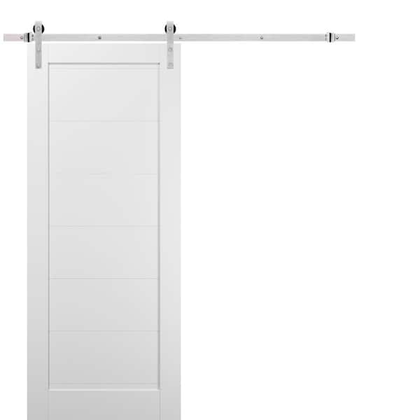 Sartodoors 18 in. x 96 in. 1-Panel White Finished Solid Pine MDF Sliding Barn Door with Hardware Kit