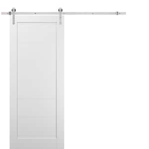 28 in. x 80 in. 1-Panel White Finished Solid Pine MDF Sliding Barn Door with Hardware Kit