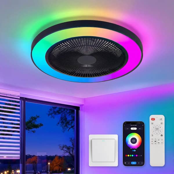 26 in. Black Flush Mount crystal Standard ceiling Fan with Integrated LED Light Fandelier Included Ceiling Fan Light Kit