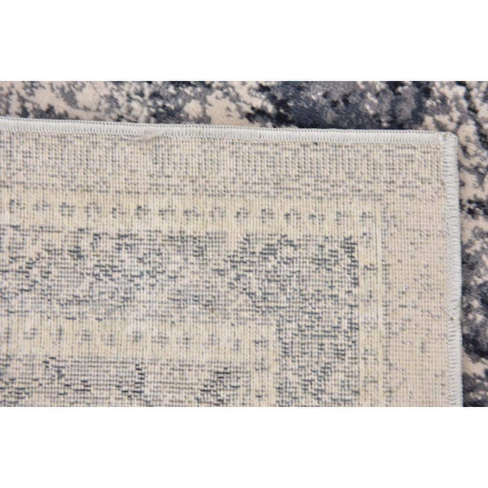 Vintage Navy Blue and Ivory Square Synthetic Rug 7' x 7'