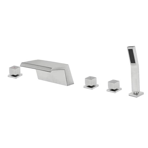 Ami 2-Handle5Hole Tub Deck Mount Roman Tub Faucet with Hand Shower in Brushed Nickel
