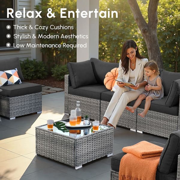 HOOOWOOO Messi Gray 11-Piece Wicker Outdoor Patio