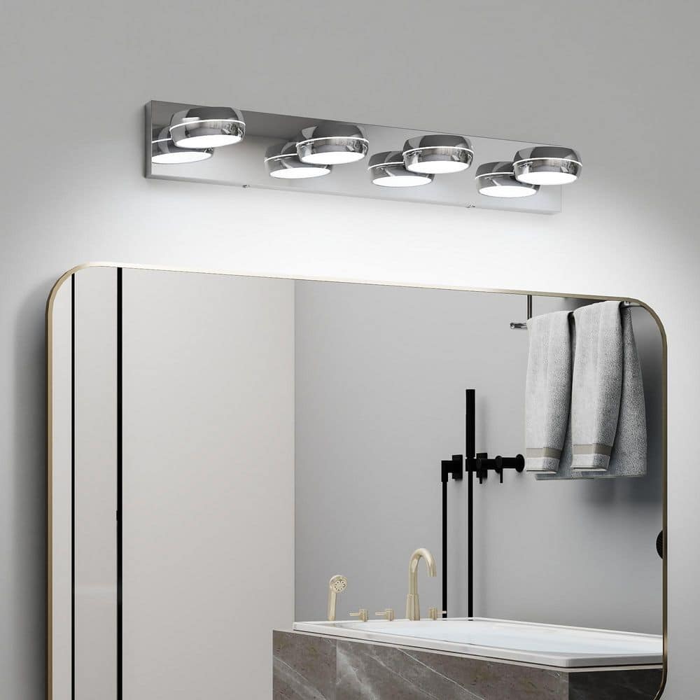 28 in Modern Chrome 4 Light LED Vanity Light for Bathroom Mirror with Rotatable Stainless Steel Design, Hardwired price history on PriceWatchPro