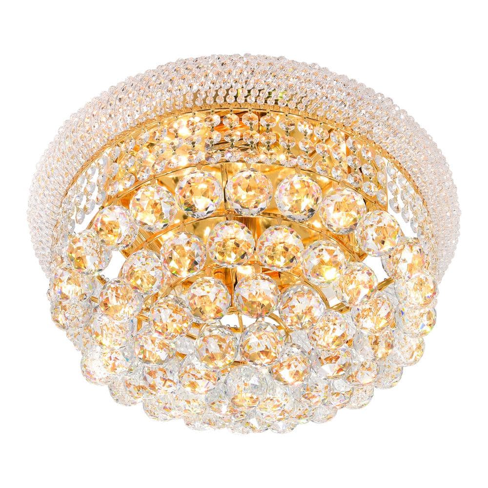 Empire Gold Flush Mount with Clear Crystal and Glass Shade