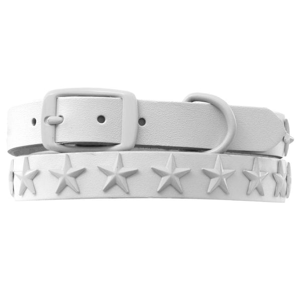 Platinum Pets 15 in. White Genuine Leather Dog Collar in White Stars