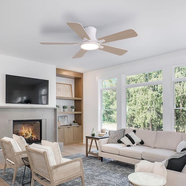 44 Inch Ceiling Fan with Lights Flush Mount Remote Reversible 3CCT Dimmable White Small for Bedroom Indoor Outdoor